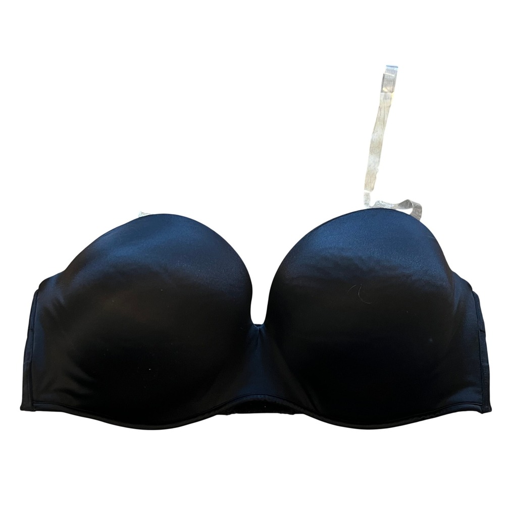 Cacique Intimates Black Strapless Bra Clear Straps 38DDD 6974